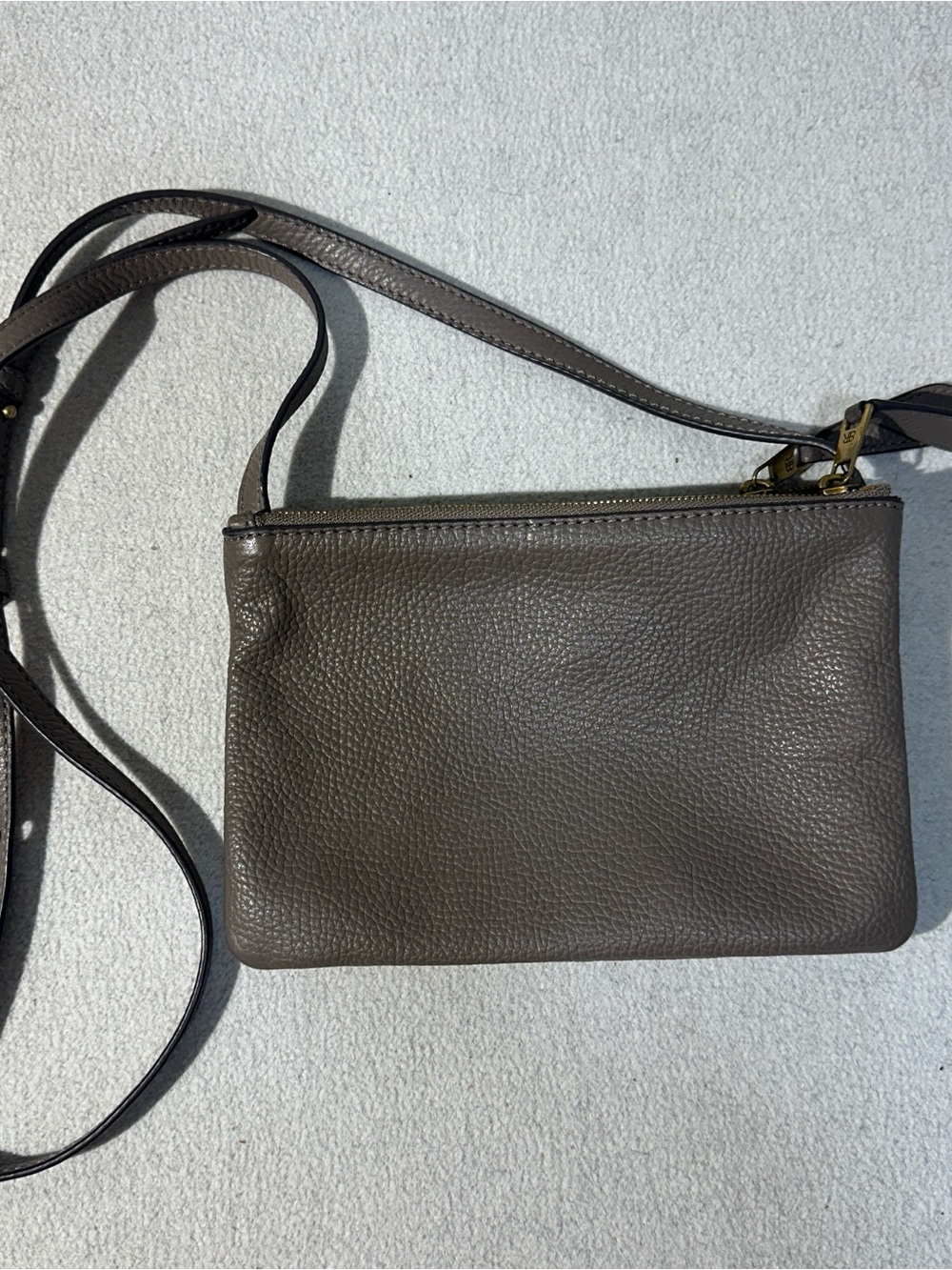 Banana Republic Gray/Taupe Pebbled Zip Leather Mini Crossbody